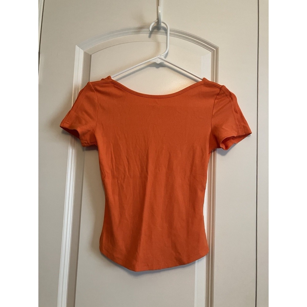 Hotouch Ribbed Top Womens XS Orange New Scoop Back Short Sleeve C1200